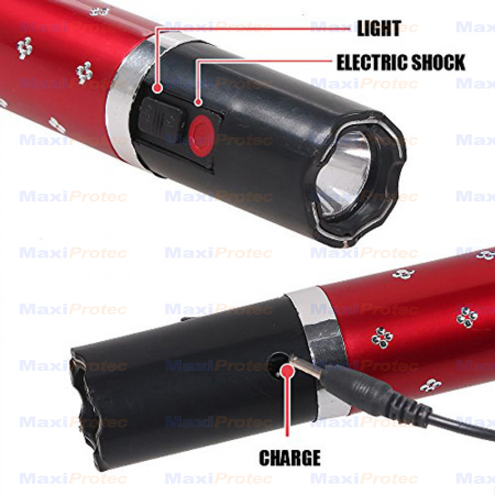 Pack shocker électrique VP 1 800 000 + 2 bombes gel poivre 25ml + alarme  rose - Armes de défense/Taser - securicount