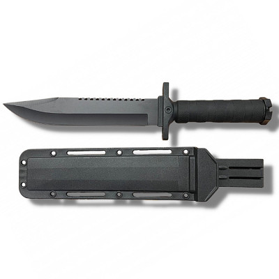 Couteau de survie noir lame 21 cm étui abs
