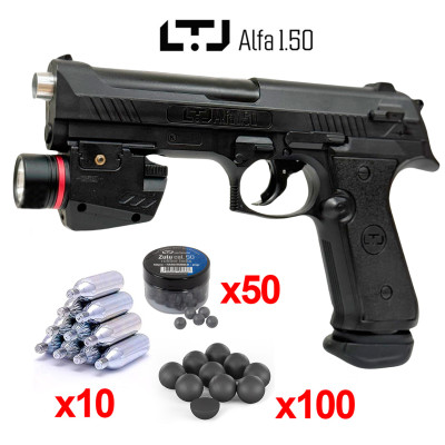 Pack pistolet de défense LTL Alfa 16 joules cal.50 + combo lampe laser
