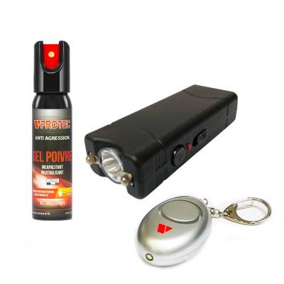 Pack de défense shocker + alarme + bombe lacrymogène