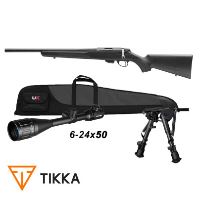 Carabine Tikka T1X noir calibre 22 LR + lunette de visée 6-24x50