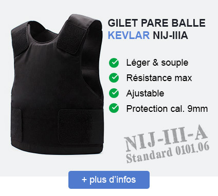 Gilet pare balles Kevlar© - NIJ III A Standard 0101.06 - NOIR - Gilet pare  balle - Auto Défense