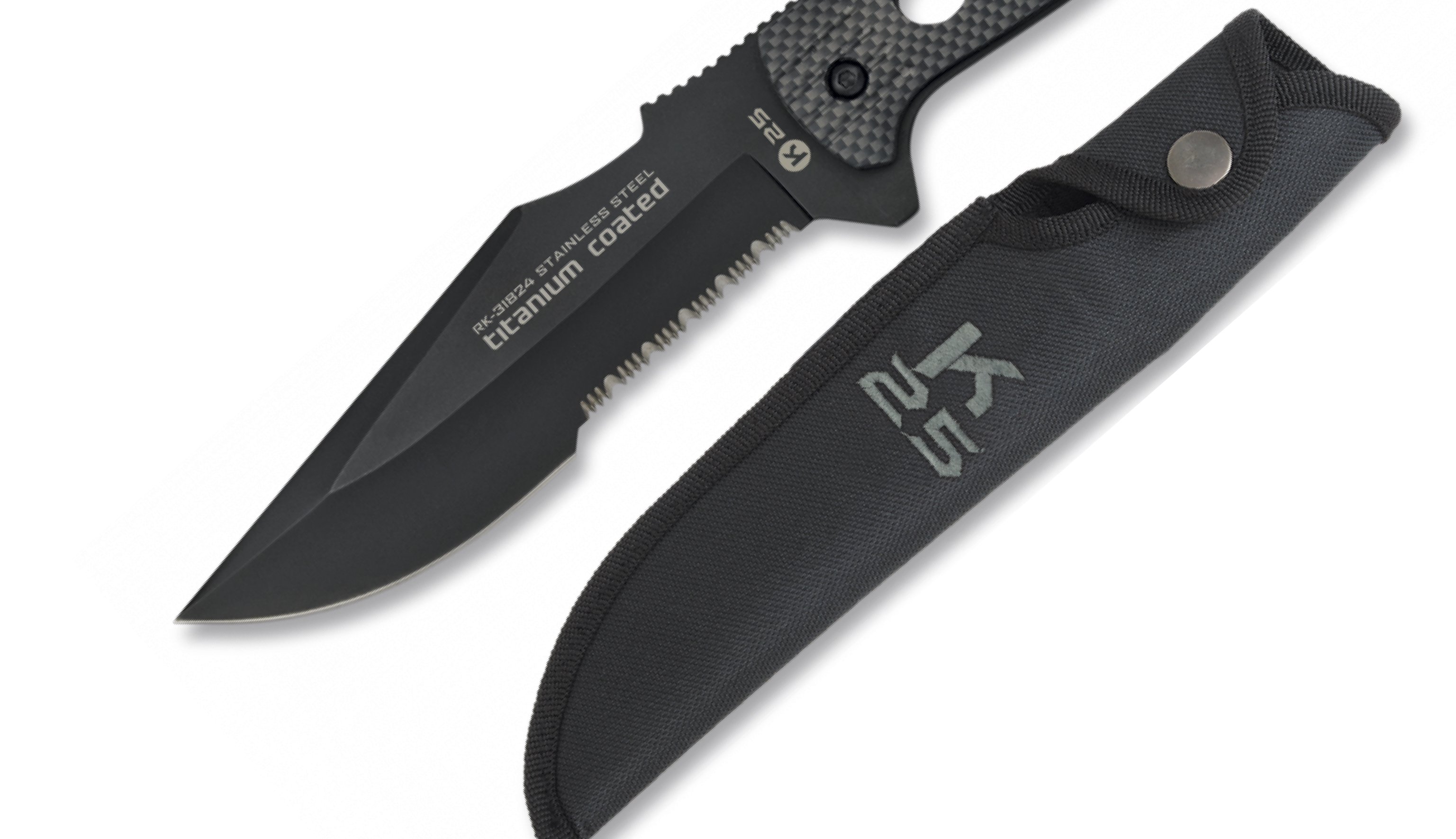 Couteau K25 et son étui en gros plan