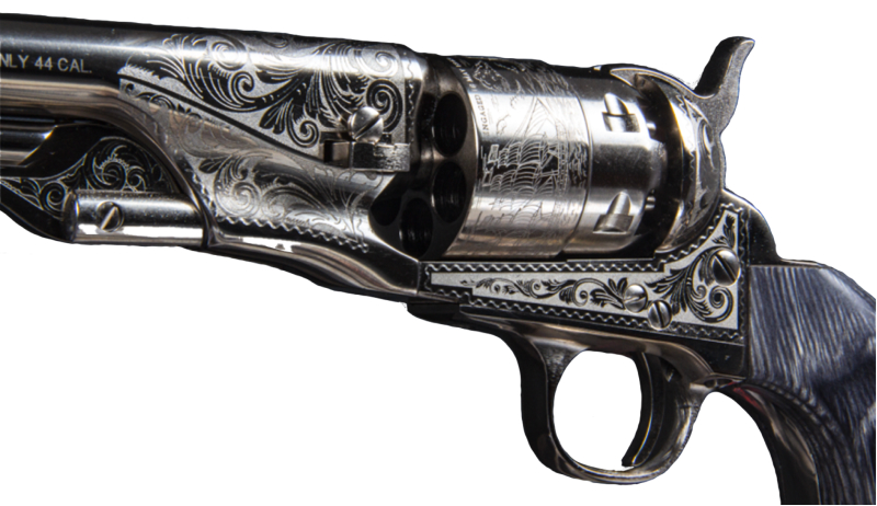 Barillet gravé du Revolver Army Nickelé